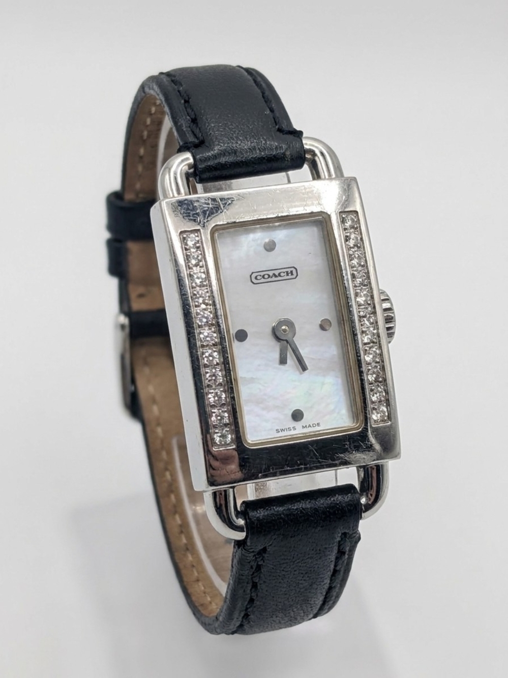 Coach Swiss Made Mother of Pearl Crystal Leather Watch New Battery